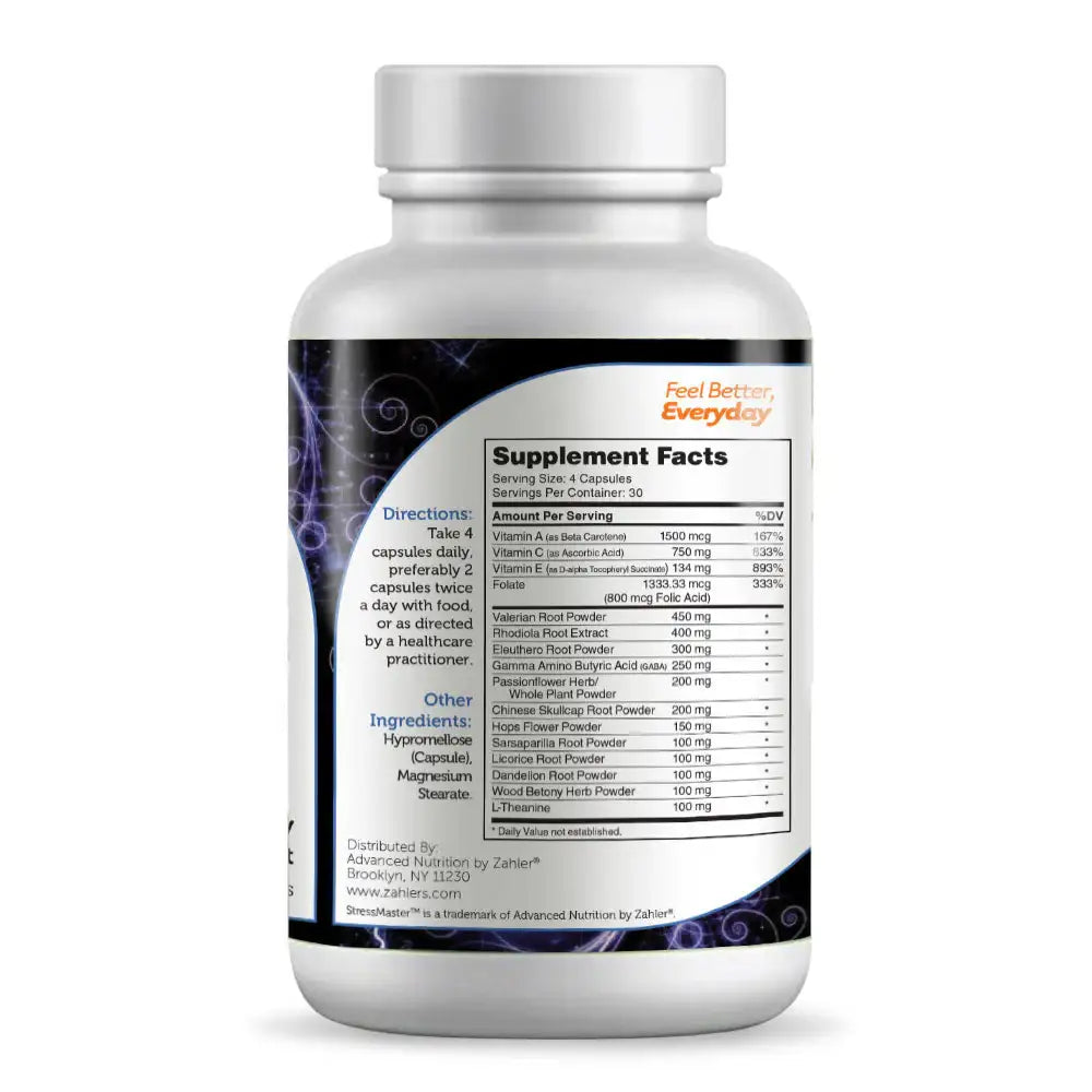 Zahler StressMaster - HSA/FSA Eligible Stress Relief Formula with GABA L-Theanine Valerian Root Rhodiola Passionflower - 120 Capsules