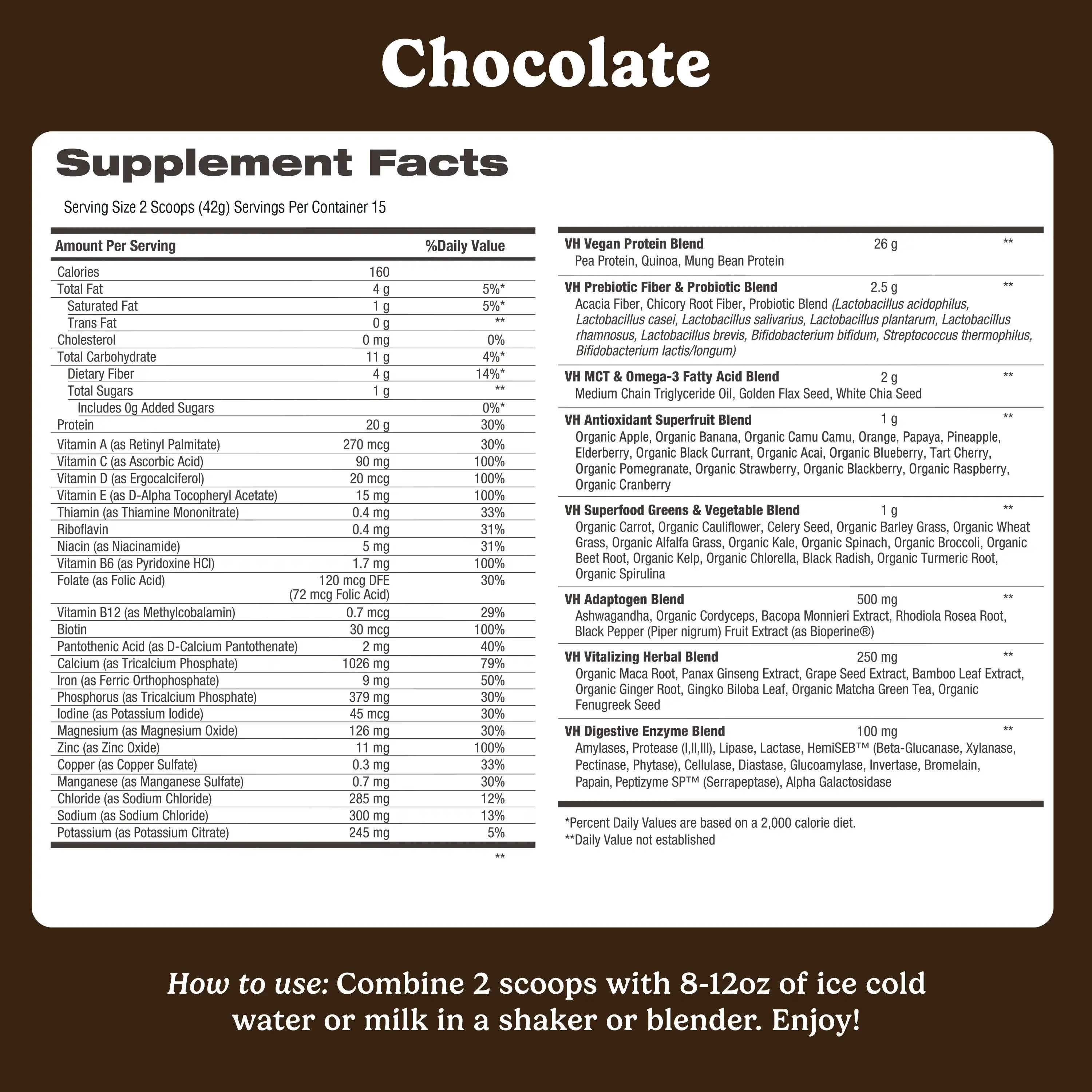 VitaHustle ONE Superfood Protein Chocolate - 86 Superfoods with  Daily Multivitamin Adaptogens Probiotics - Plant-Based HSA FSA Eligible Shake
