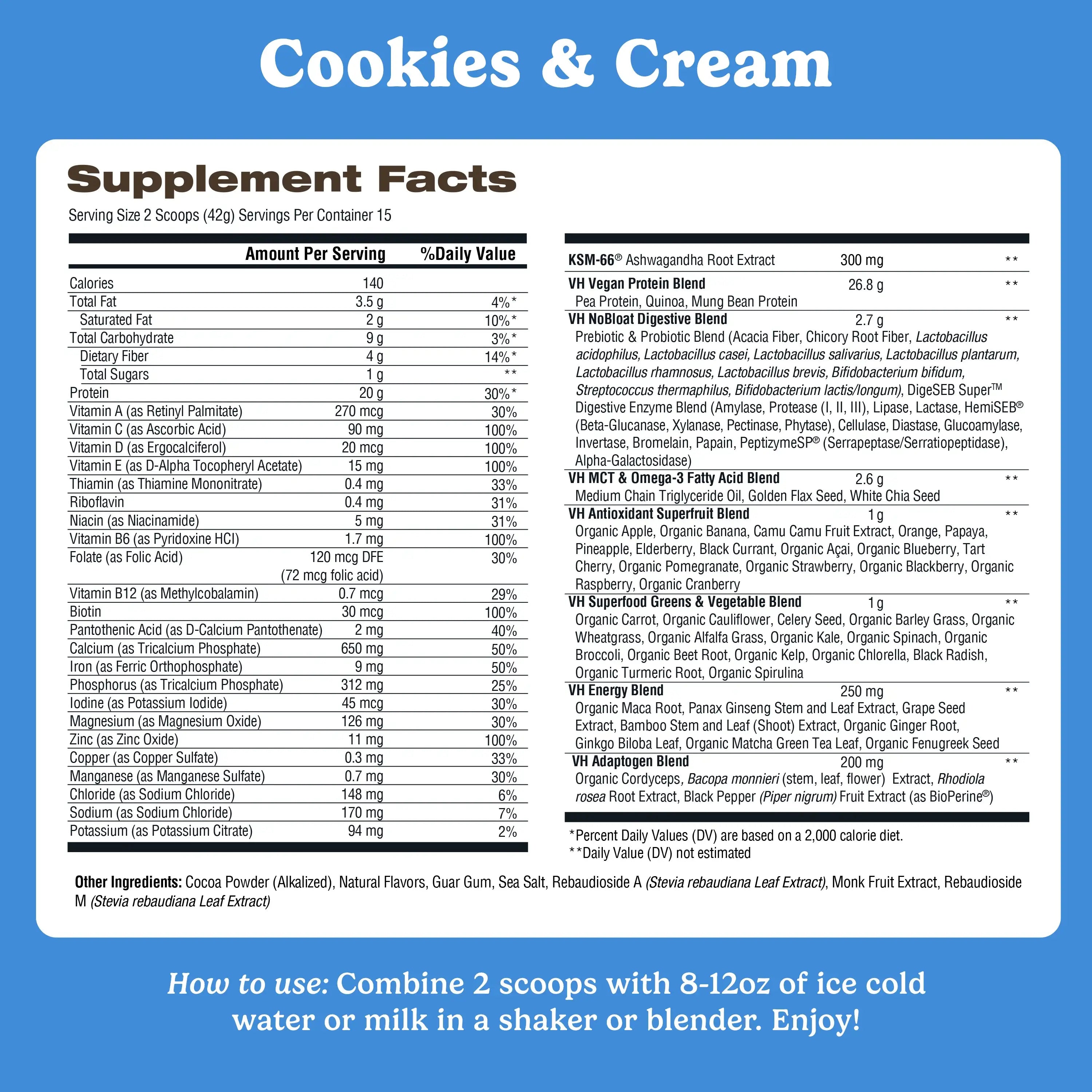VitaHustle Protein Superfood - Cookies & Cream | Plant-Based Shake with  Probiotics, Greens, Antioxidants, Adaptogens, HSA/FSA Eligible