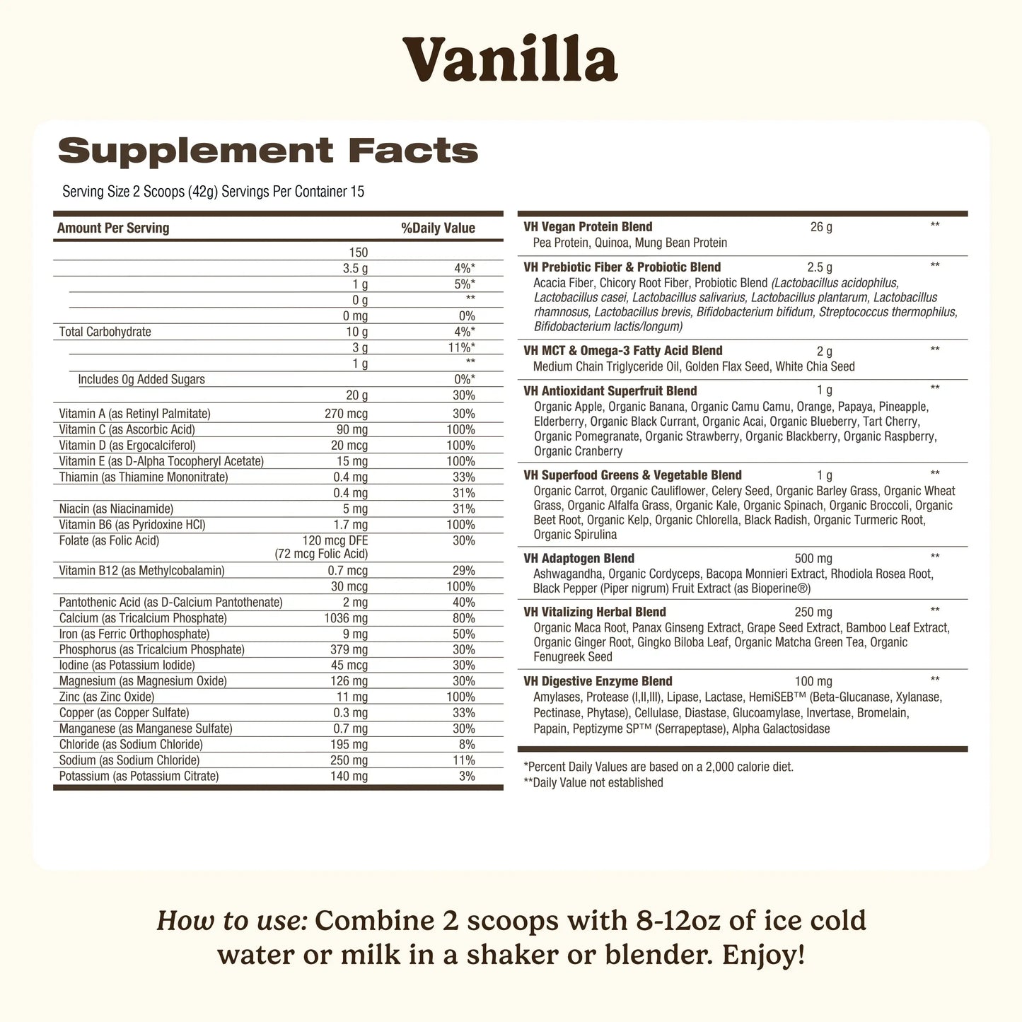 VitaHustle Superfood Protein Vanilla Powder 15 Servings -  Plant-Based Blend with 30 Nutrients Prebiotics Adaptogens HSA FSA Eligible