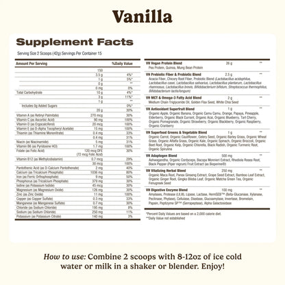 VitaHustle Superfood Protein Vanilla Powder 15 Servings -  Plant-Based Blend with 30 Nutrients Prebiotics Adaptogens HSA FSA Eligible