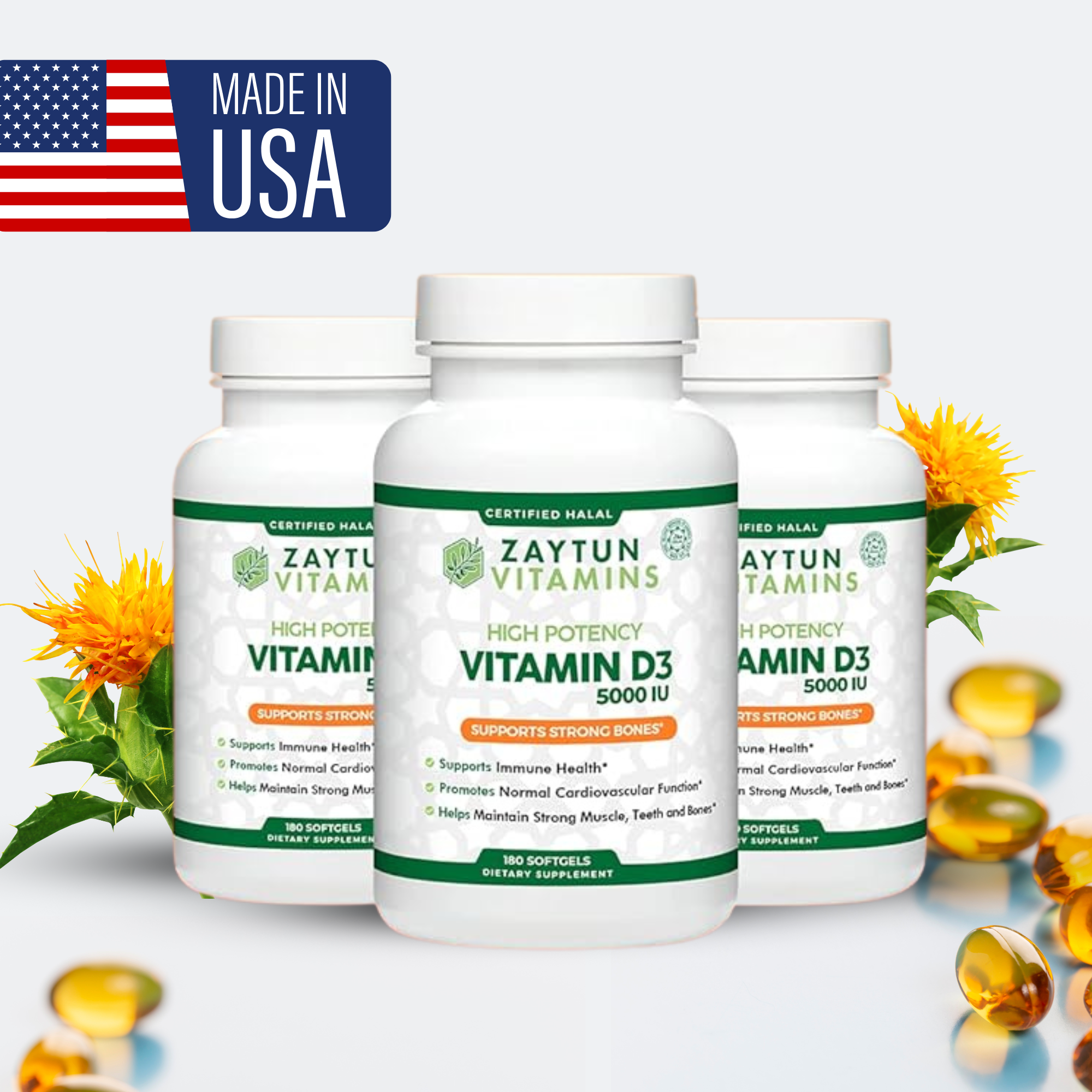 Halal Vitamin D3 5000 IU Softgels (3Pack)
