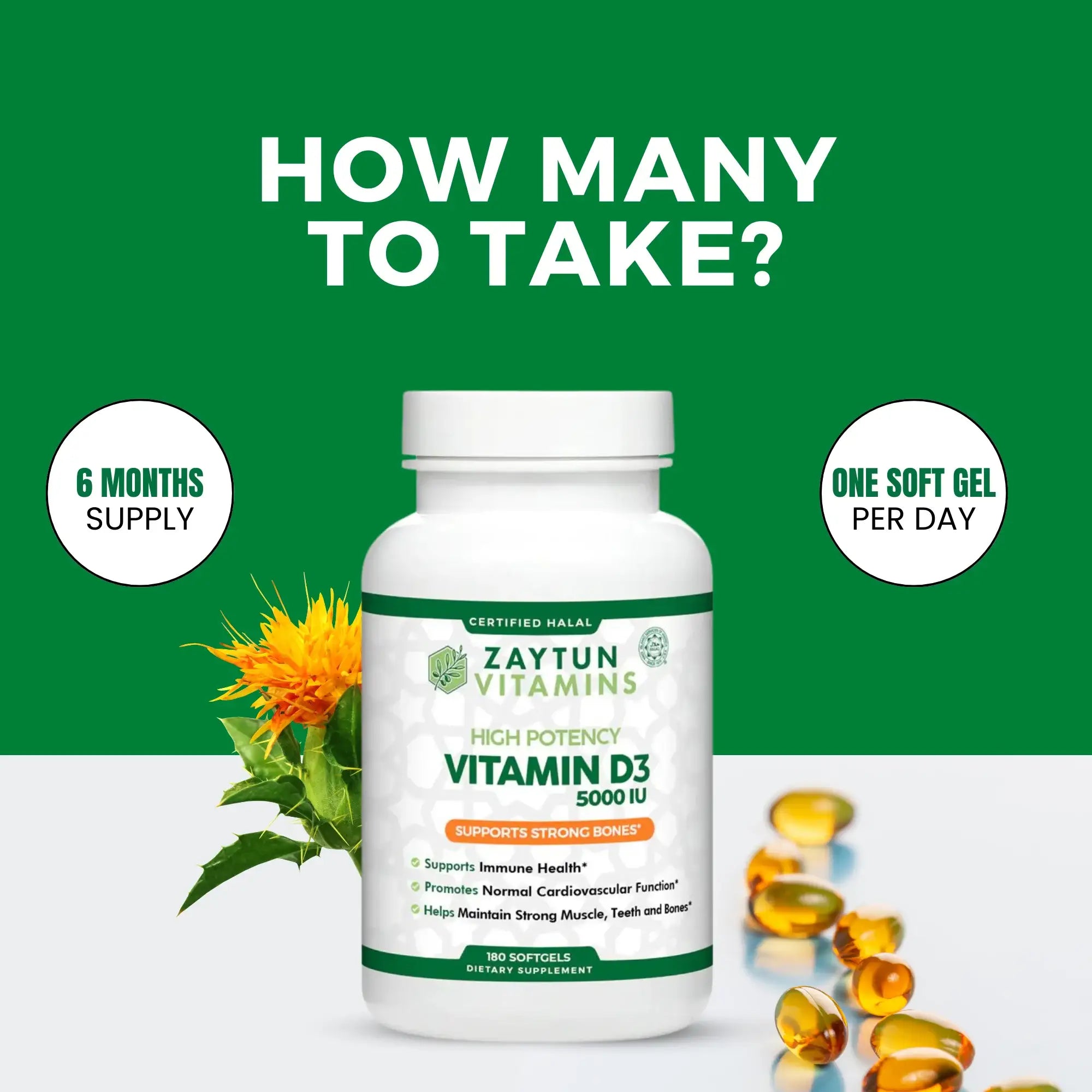 Halal Vitamin D3 5000 IU Softgels