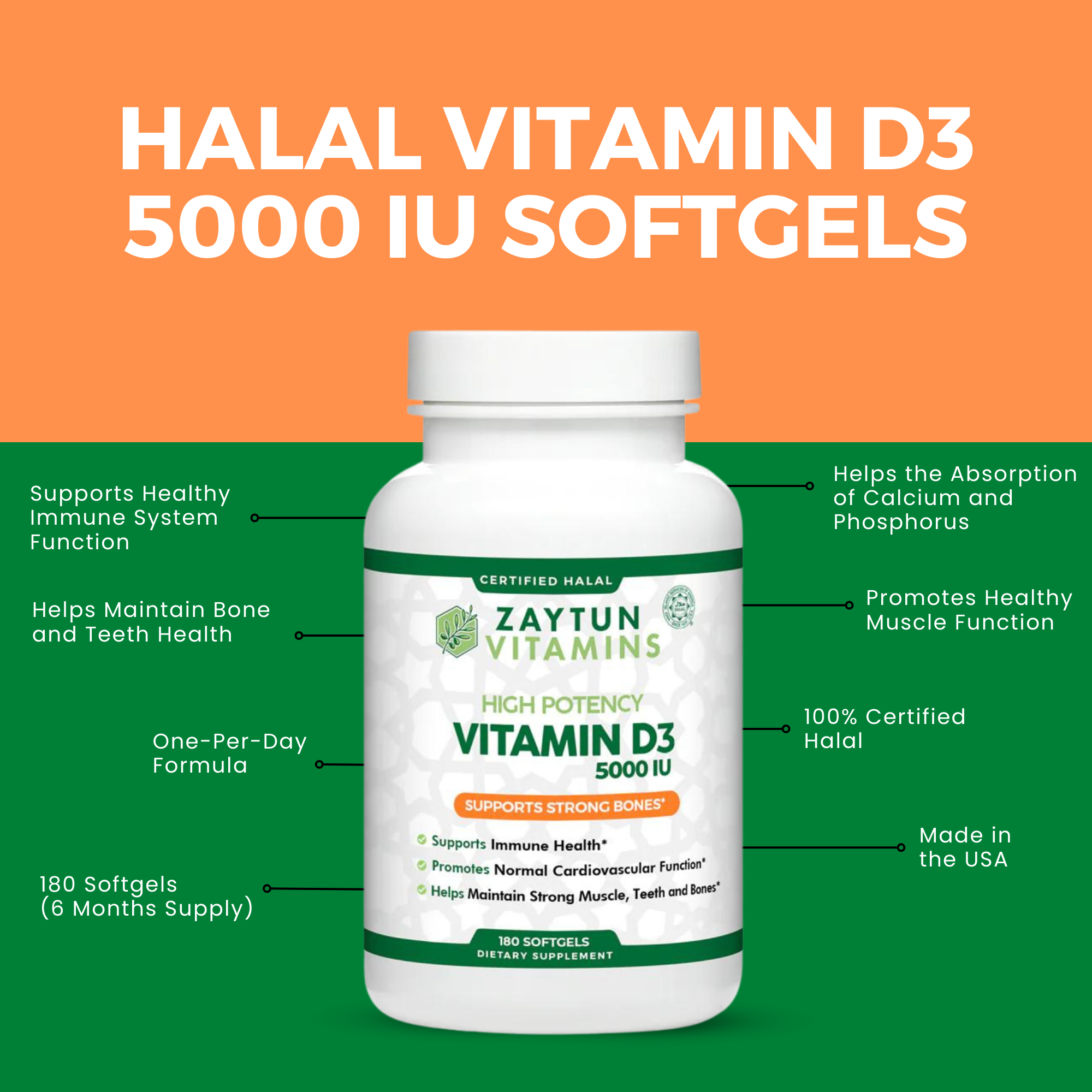 Halal Vitamin D3 5000 IU Softgels (3Pack)