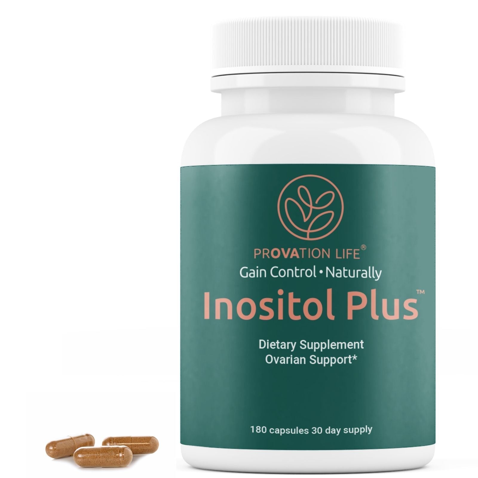 Inositol Plus Capsules by Provation Life for fertility and ovulation support, 180-count bottle with 30-day supply for PCOS and hormonal balance.