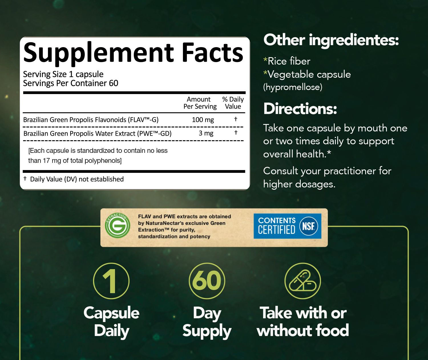 Green Bee Propolis, NSF Contents Certified, 60 Capsules | Pack of 3