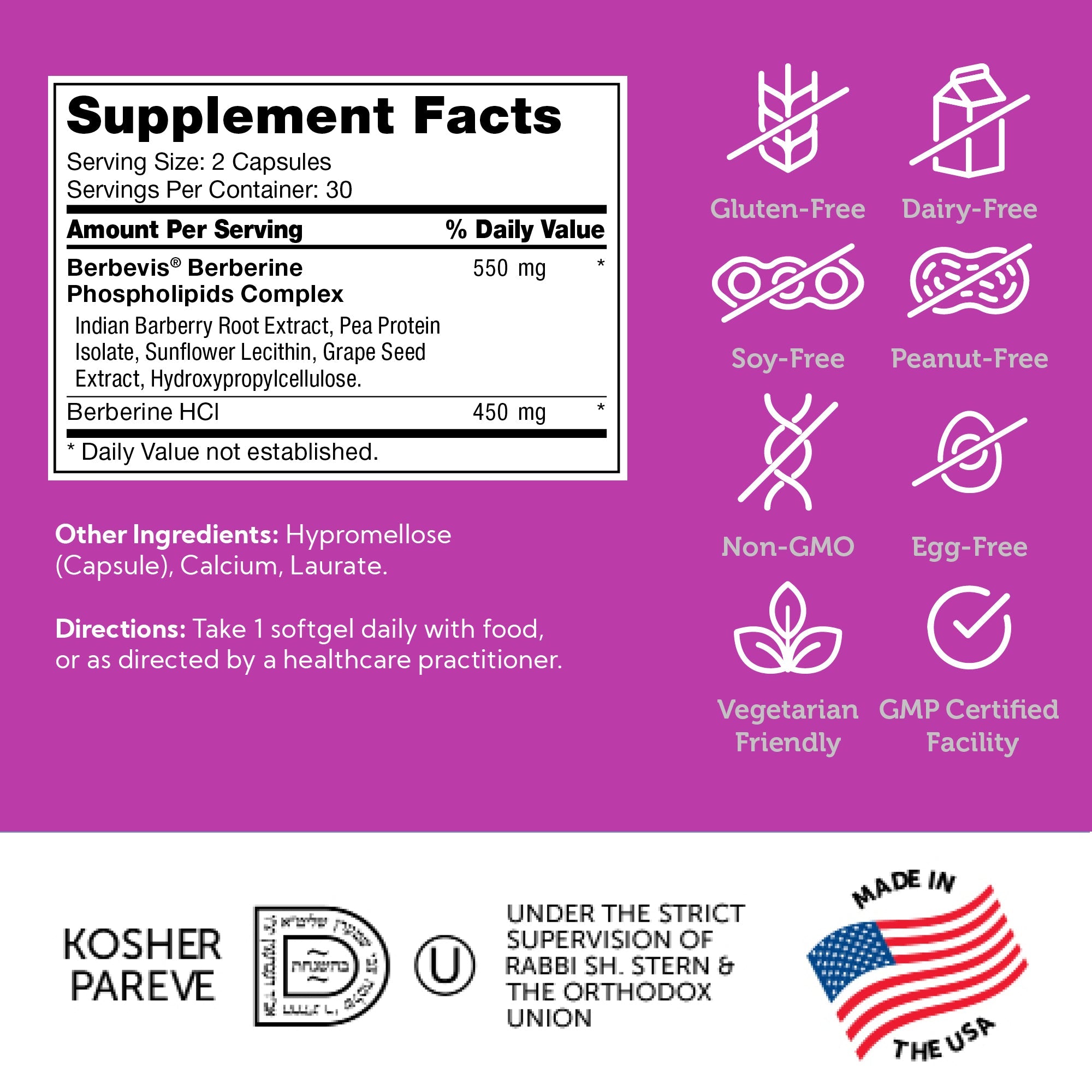 Berberine with Clinically Evaluated Berbevis, Metabolism and Glucos Support Formula, 60 Capsules