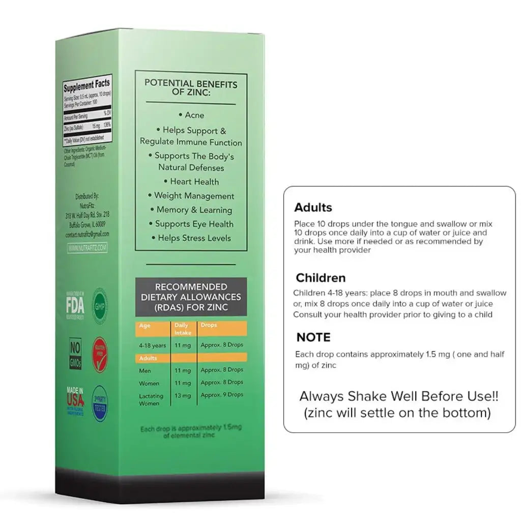 Organic Zinc, Liquid - box, instructions