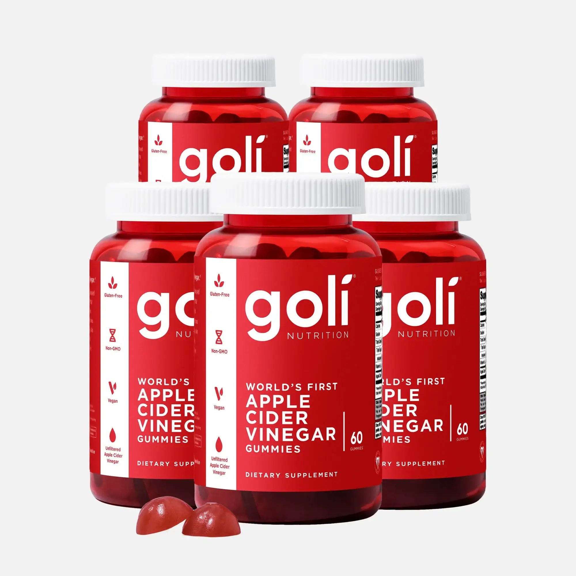 5 Bottles of Goli Nutrition Apple Cider Vinegar Gummies - America's Number One ACV Vitamin Brand - 60 Count