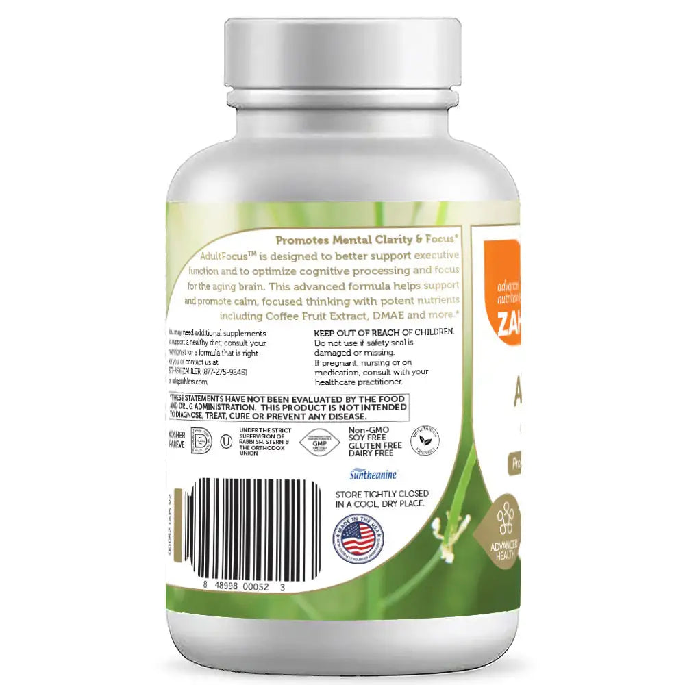 Zahler AdultFocus - Cognitive Support with Citicoline Lion’s Mane Cordyceps L-Theanine B12 Magnesium - 60 Capsules - HSA FSA Eligible