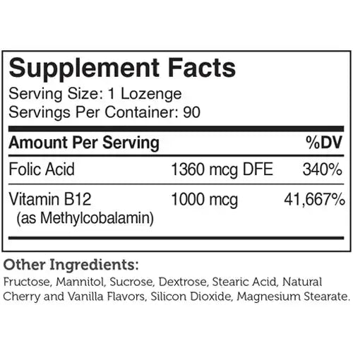 Zahler B12 Energizer Lozenges - Methylated B12 1000 mcg with Folate for Energy Mood & Nerve Support - Cherry Flavor - 90 180 360 Count - HSA FSA Eligible