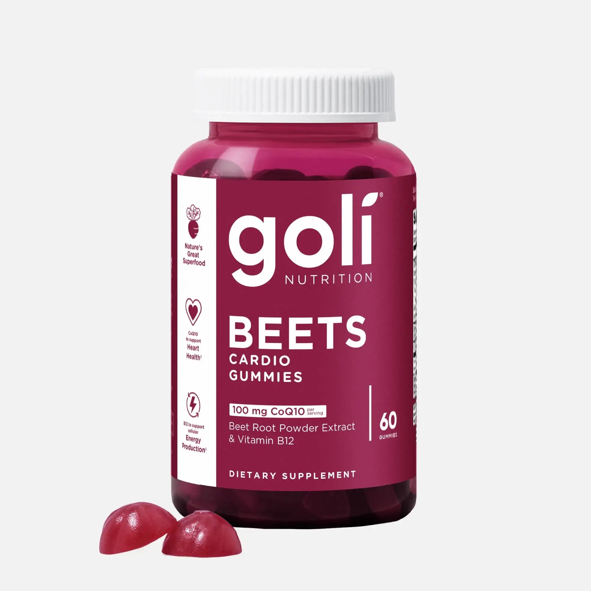 1 Bottle of Goli Beets Cardio Gummies - 100mg CoQ10 + Vitamin B12 - Heart, Energy & Stress Support - Vegan, Gluten-Free, Non-GMO - HSA/FSA Eligible