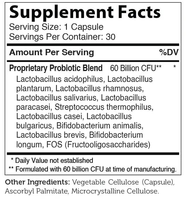 Zahler BioDophilus60 Probiotic - 60 Billion CFUs - 11 Strains for Digestive & Immune Support - 30/60 Capsules - HSA/FSA Eligible