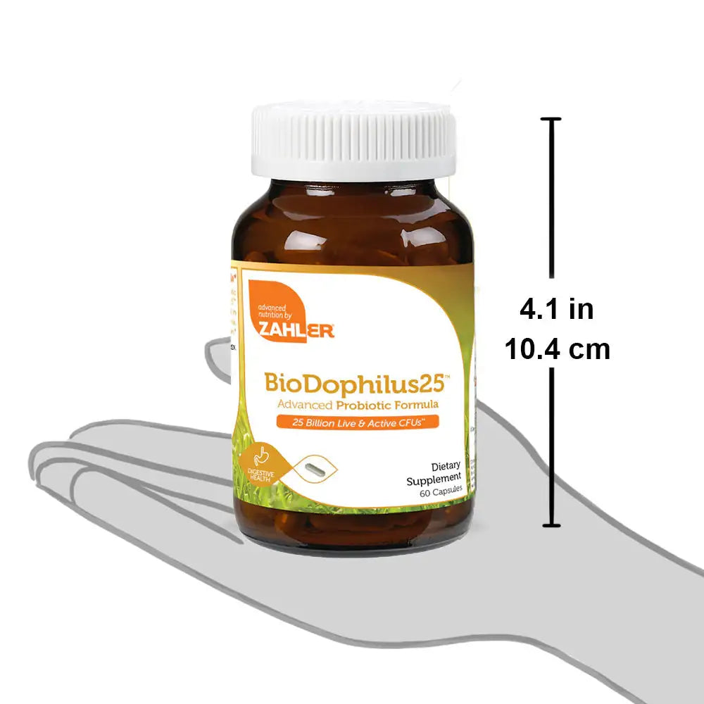 Zahler BioDophilus25 Probiotic - 25 Billion CFUs - 11 Strains for Digestive & Gut Flora Support - 60/120 Capsules - HSA/FSA Eligible