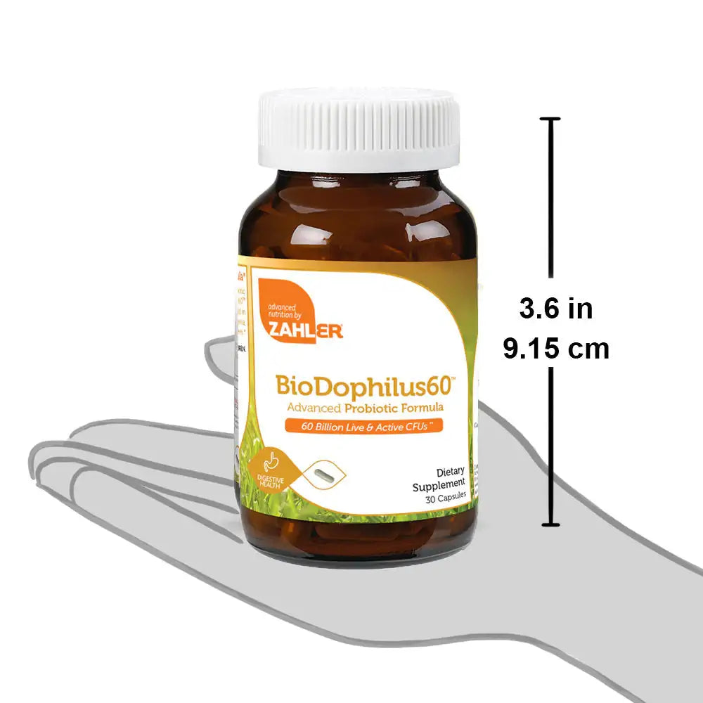 Zahler BioDophilus60 Probiotic - 60 Billion CFUs - 11 Strains for Digestive & Immune Support - 30/60 Capsules - HSA/FSA Eligible