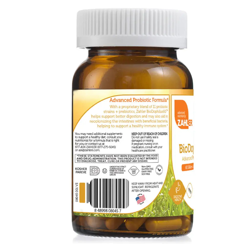 Zahler BioDophilus60 Probiotic - 60 Billion CFUs - 11 Strains for Digestive & Immune Support - 30/60 Capsules - HSA/FSA Eligible