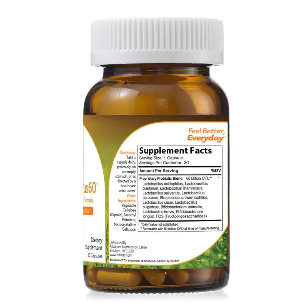 Zahler BioDophilus60 Probiotic - 60 Billion CFUs - 11 Strains for Digestive & Immune Support - 30/60 Capsules - HSA/FSA Eligible