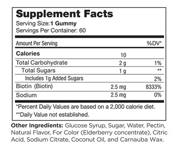 Zahler Biotin Gummies for Hair, Skin & Nail Health, 2.5mg Biotin  per Gummy, Vegetarian, Gluten-Free, 60 Count - HSA/FSA Eligible