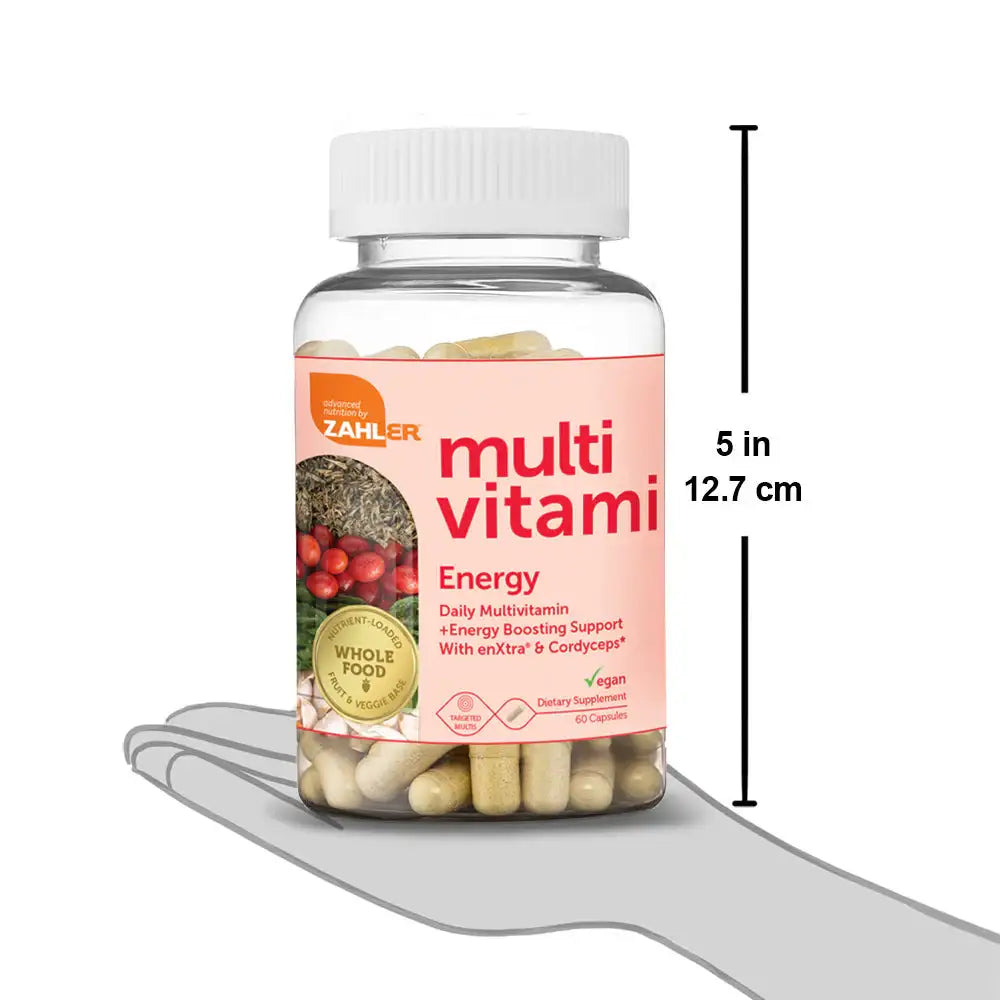 Zahler - Multivitamin Energy with enXtra and Cordyceps - Vegan Daily Energy Support + Whole Food Base - HSA/FSA Eligible - 60 Capsules
