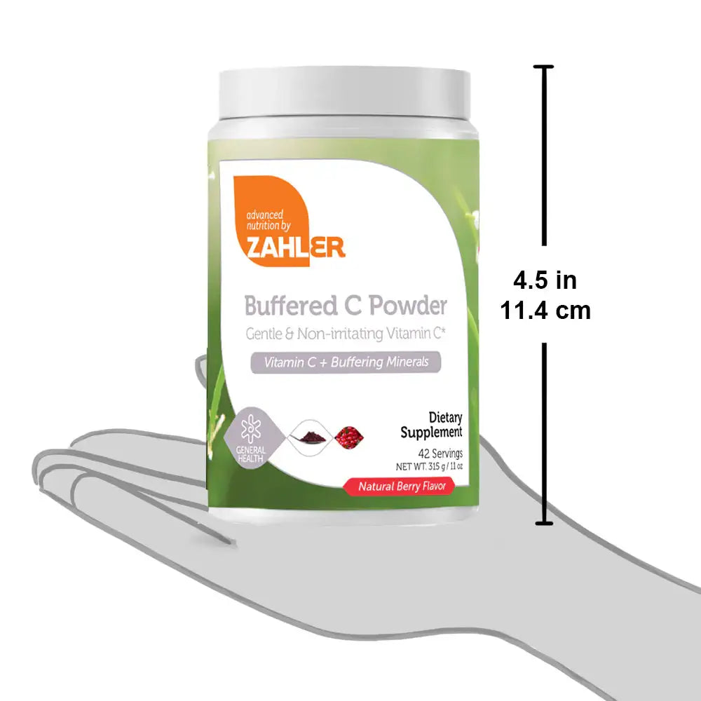 Zahler Buffered C Powder - Gentle Non-Acidic Vitamin C with Calcium Magnesium  Potassium - Natural Berry Flavor - 42 Servings - HSA FSA Eligible
