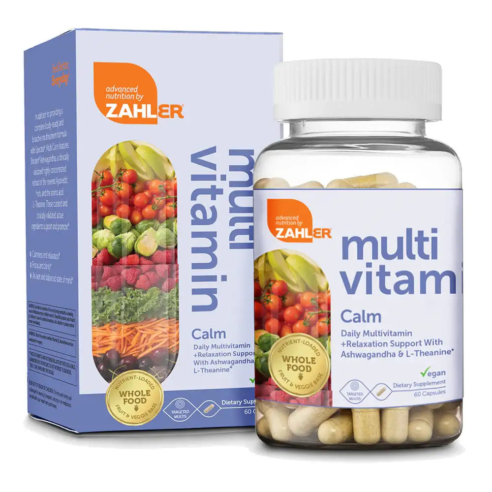 Zahler Multivitamin Calm with Ashwagandha & L-Theanine - Whole Food  Relaxation & Mood Support - Vegan Daily Formula - 60 Capsules - HSA/FSA Eligible