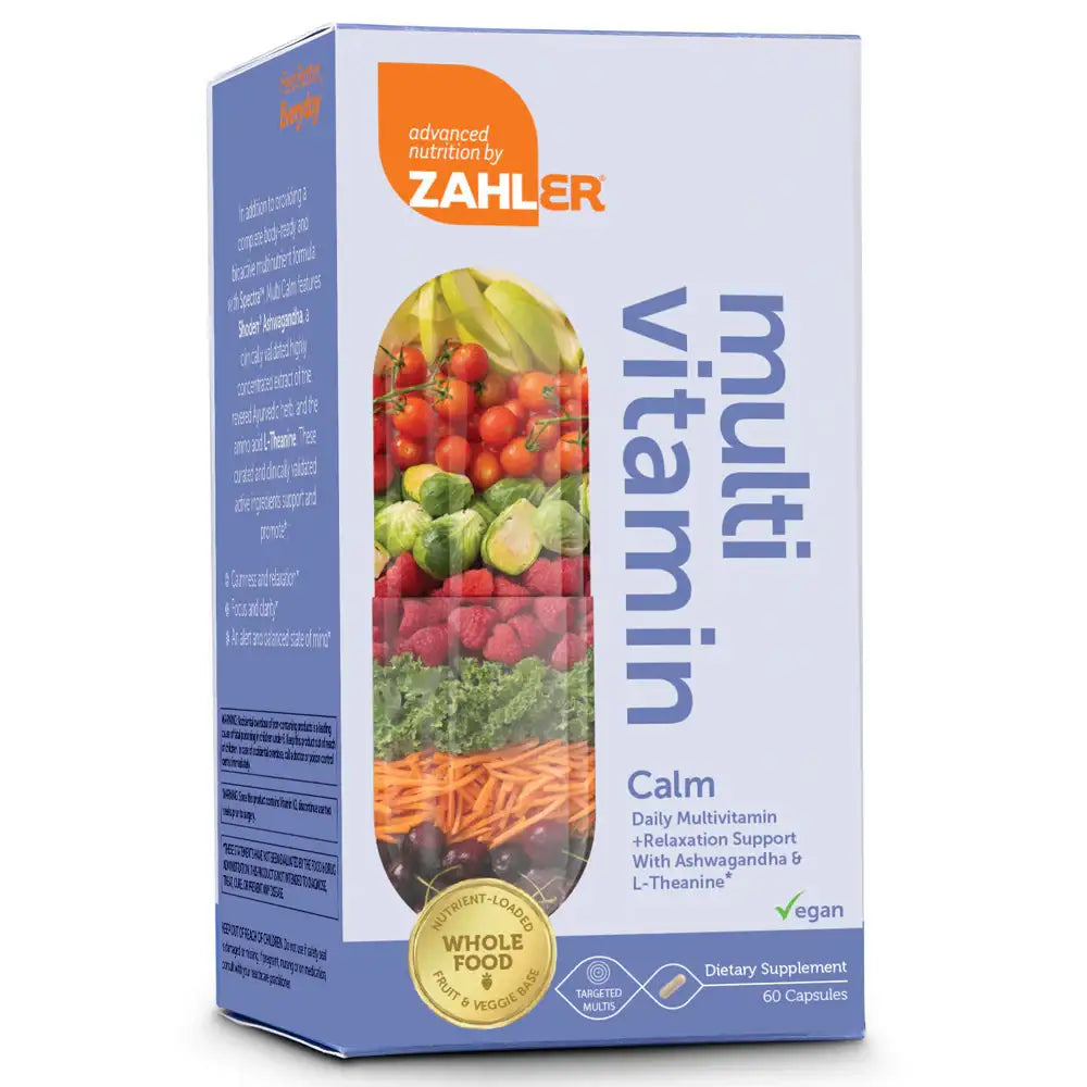Zahler Multivitamin Calm with Ashwagandha & L-Theanine - Whole Food  Relaxation & Mood Support - Vegan Daily Formula - 60 Capsules - HSA/FSA Eligible