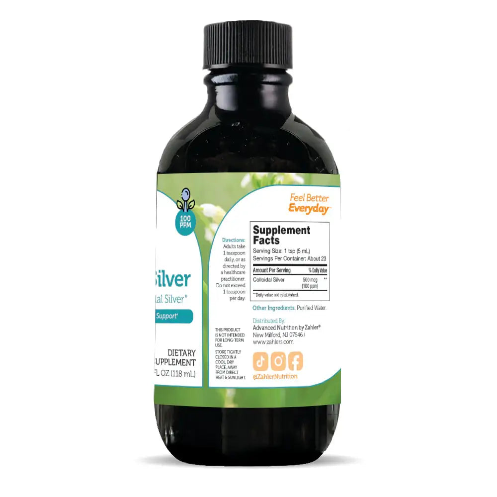 Zahler Colloidal Silver 100 PPM Liquid, Immune Support Supplement, High Potency, Non-GMO, 4 oz Bottle - Vegan & Gluten Free