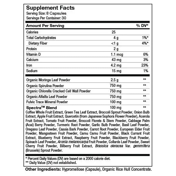 Zahler Core Greens Capsules - Organic Plant-Based Superfood for Energy Gut &  Immune Support - Fruit & Veggie Blend - 240 Caps - HSA FSA Eligible