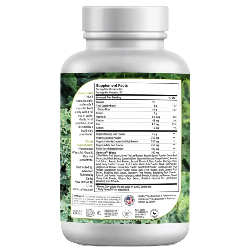 Zahler Core Greens Capsules - Organic Plant-Based Superfood for Energy Gut &  Immune Support - Fruit & Veggie Blend - 240 Caps - HSA FSA Eligible