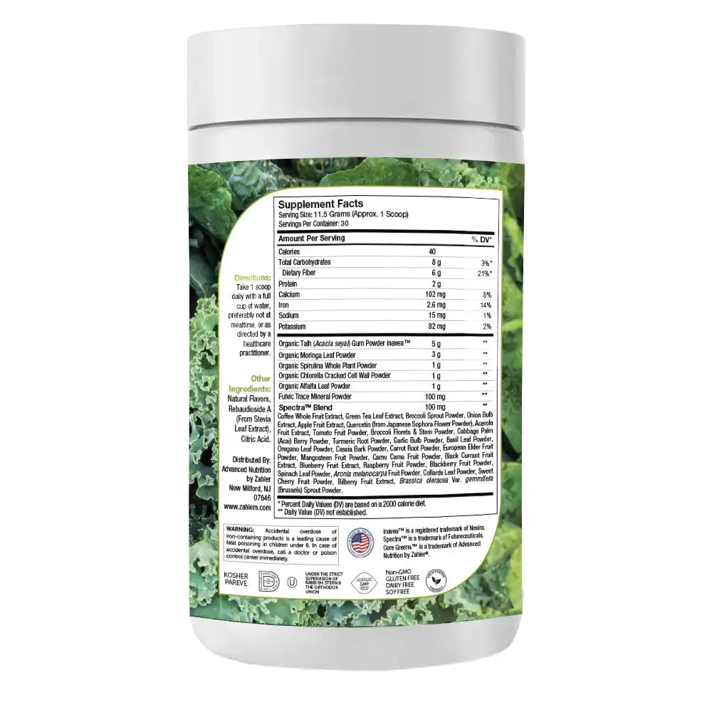 Zahler Core Greens Powder - Plant-Based Superfood with Spectra Blend - Energy  Gut & Immune Support - 30 Servings - Spearmint Citrus - HSA FSA Eligible