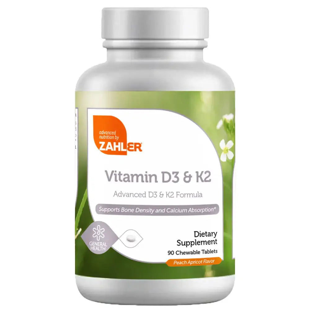 Zahler Vitamin D3 + K2 Chewable Tablets - 5000 IU D3 & 120 mcg K2 for Bone Density, Calcium Absorption & Immune Support - 90 Count - HSA/FSA Eligible
