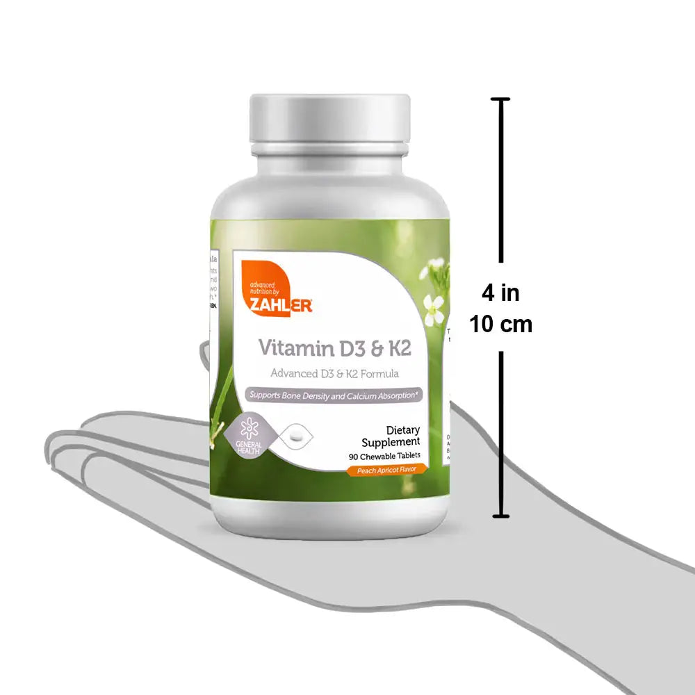 Zahler Vitamin D3 + K2 Chewable Tablets - 5000 IU D3 & 120 mcg K2 for Bone Density, Calcium Absorption & Immune Support - 90 Count - HSA/FSA Eligible