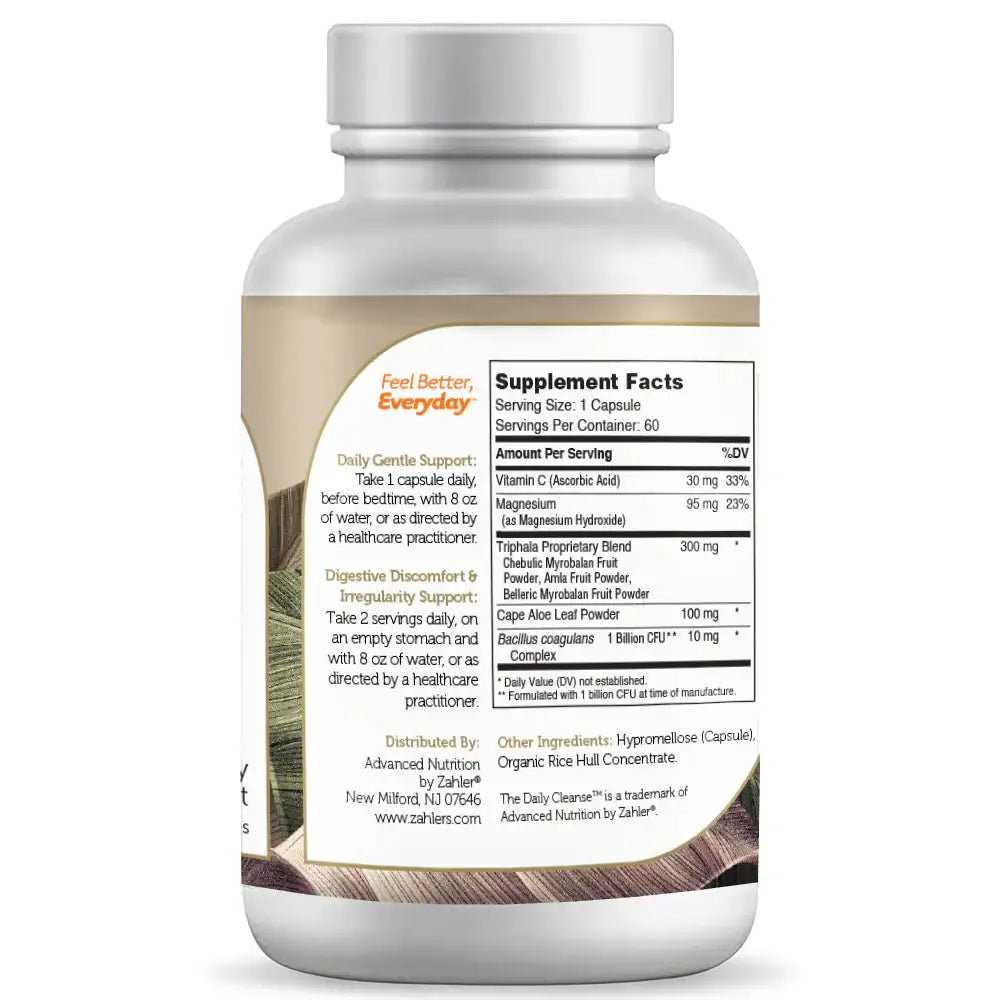 Zahler The Daily Cleanse - Digestive Detox with Triphala & Cape Aloe - Gut Health Support Supplement 60 Capsules HSA/FSA Eligible