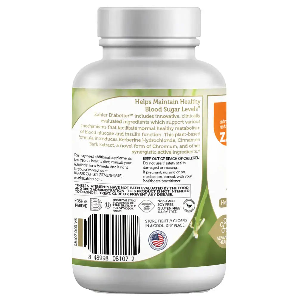 Zahler Diabetter - Glucose Support with Berberine, Cinnamon, Chromium & Zinc - Helps Maintain Blood Sugar - 120 Capsules - HSA/FSA Eligible