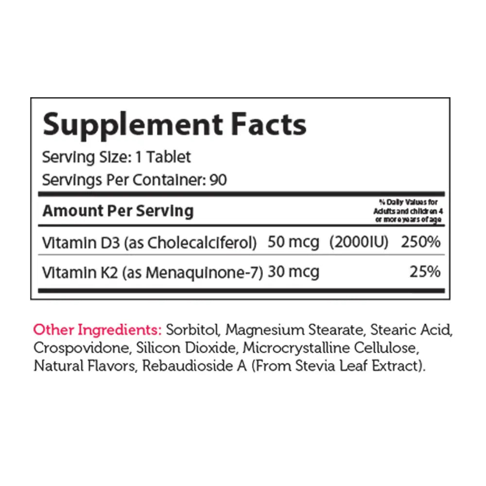 Zahler Junior D3 & K2 - Children's Bone & Immune Support - 2000 IU  D3 + 30 mcg K2 - Peach Apricot Chewable Tablets - 90 Count - HSA/FSA Eligible