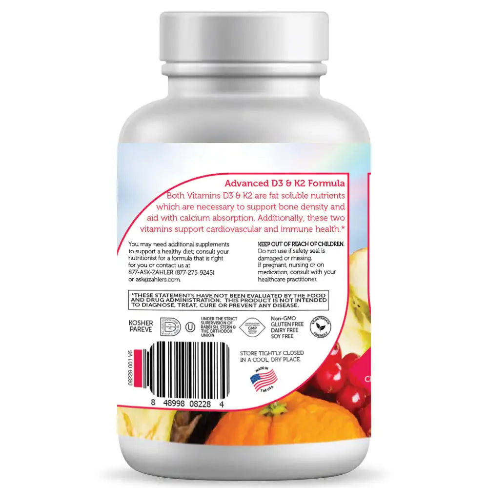 Zahler Junior D3 & K2 - Children's Bone & Immune Support - 2000 IU  D3 + 30 mcg K2 - Peach Apricot Chewable Tablets - 90 Count - HSA/FSA Eligible