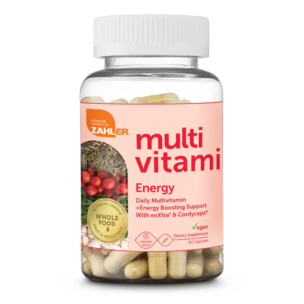 Zahler - Multivitamin Energy with enXtra and Cordyceps - Vegan Daily Energy Support + Whole Food Base - HSA/FSA Eligible - 60 Capsules