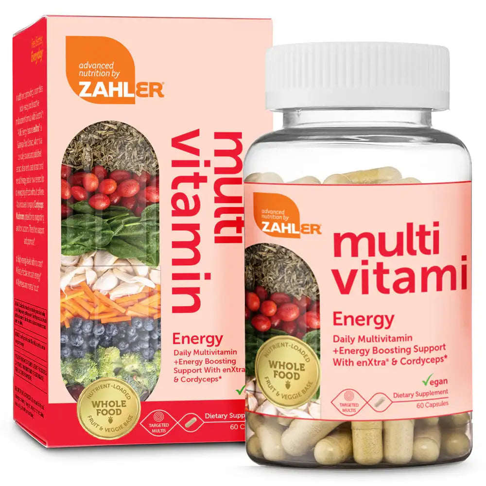 Zahler - Multivitamin Energy with enXtra and Cordyceps - Vegan Daily Energy Support + Whole Food Base - HSA/FSA Eligible - 60 Capsules