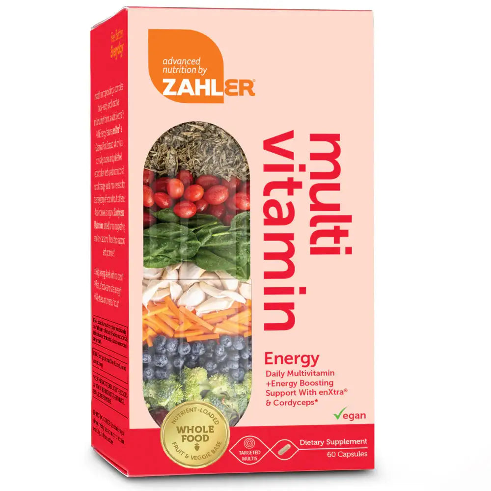 Zahler - Multivitamin Energy with enXtra and Cordyceps - Vegan Daily Energy Support + Whole Food Base - HSA/FSA Eligible - 60 Capsules