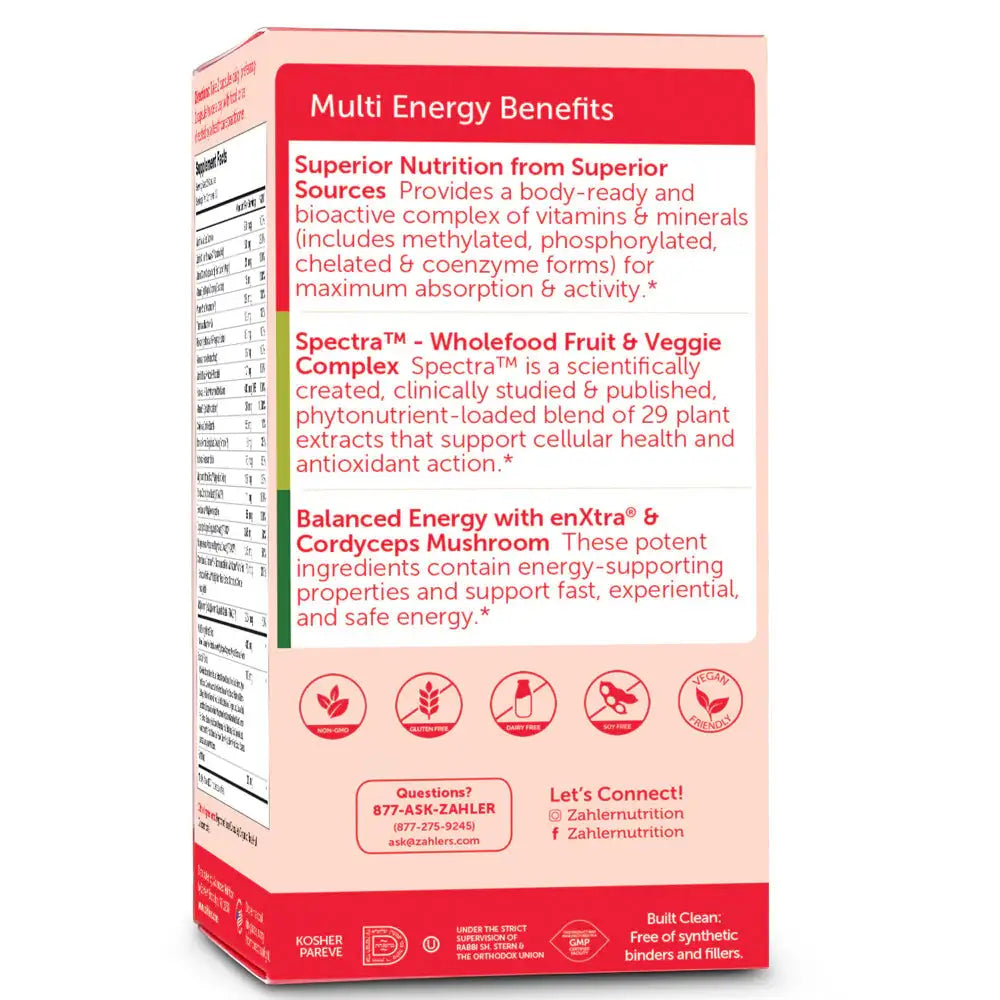 Zahler - Multivitamin Energy with enXtra and Cordyceps - Vegan Daily Energy Support + Whole Food Base - HSA/FSA Eligible - 60 Capsules