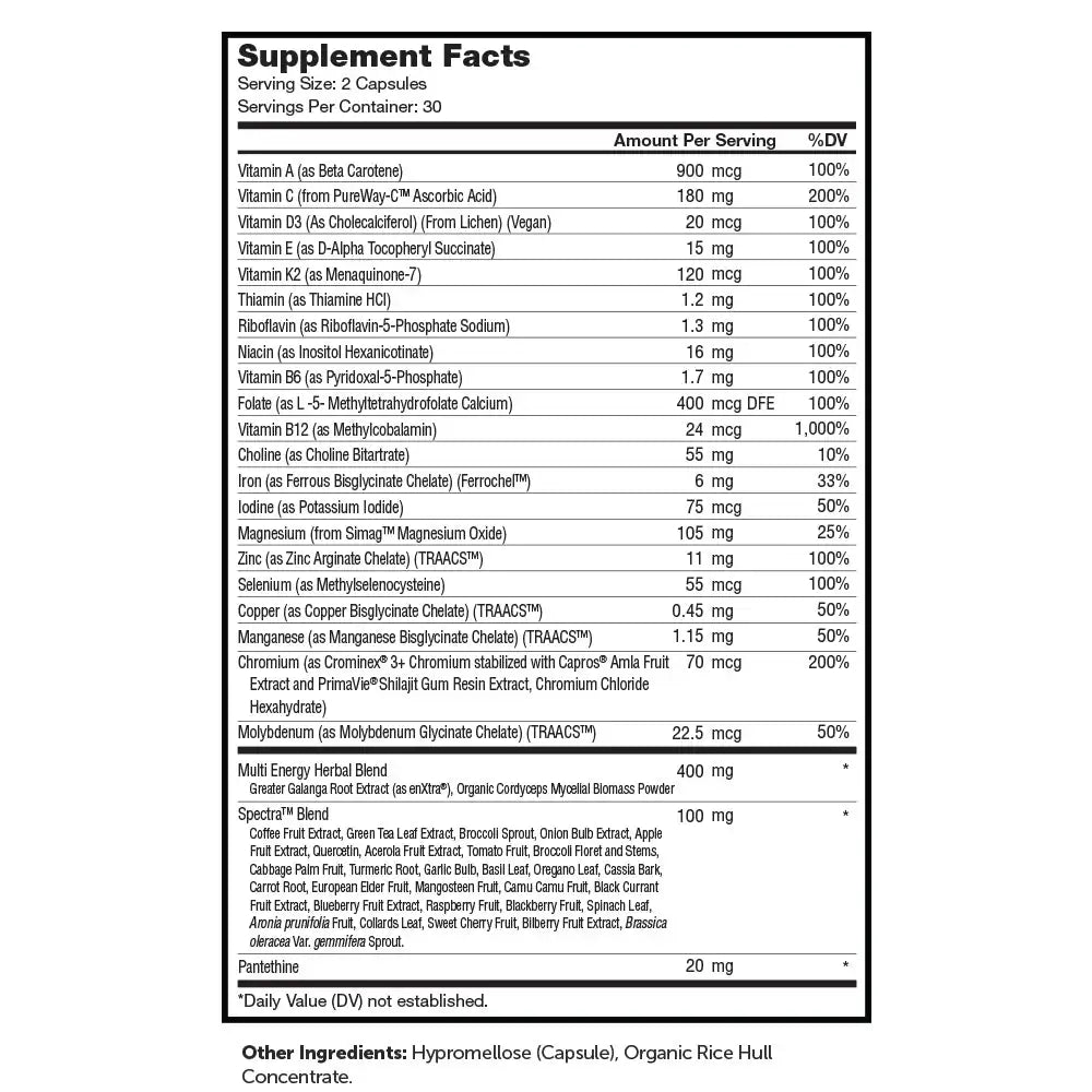 Zahler - Multivitamin Energy with enXtra and Cordyceps - Vegan Daily Energy Support + Whole Food Base - HSA/FSA Eligible - 60 Capsules