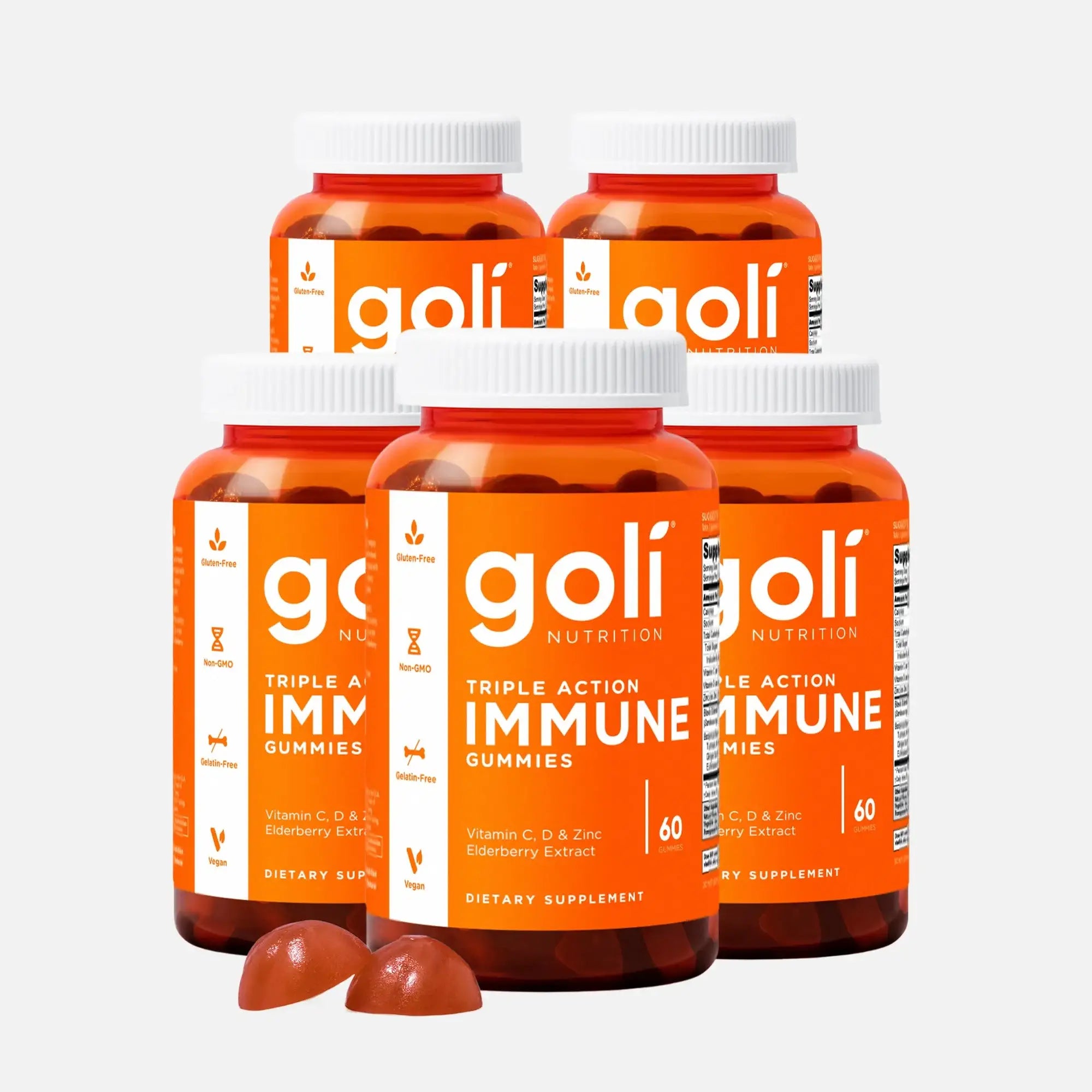 5 Bottles of Goli Triple Action Immune Gummies - Vitamin C, D, Zinc + Elderberry & Botanical Blend - Immune, Gut & Joint Support - Vegan - HSA/FSA Eligible