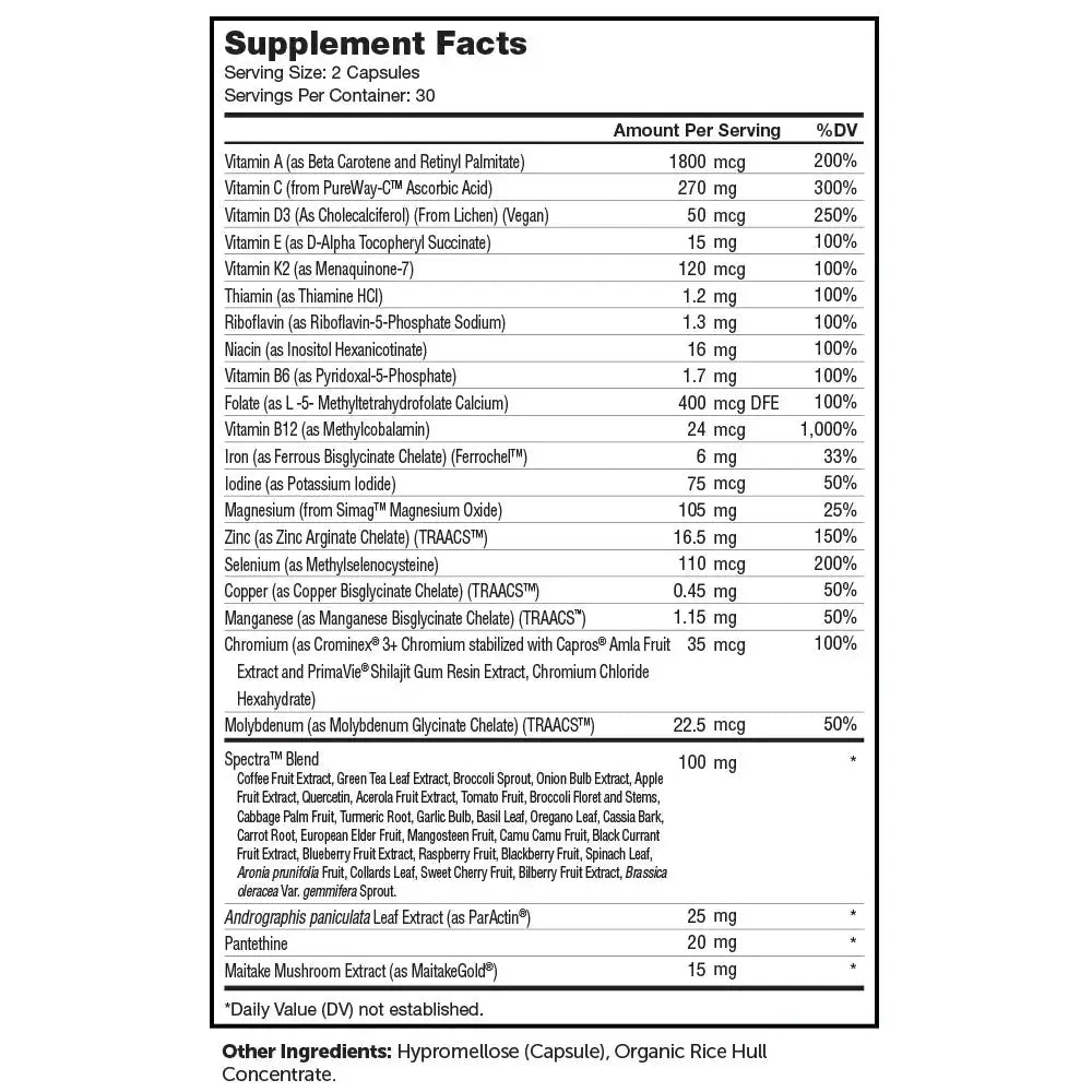Zahler - Multivitamin Immune with Whole Food Blend + Maitake & ParActin for Daily Immune Support - 60 Capsules - HSA/FSA Eligible
