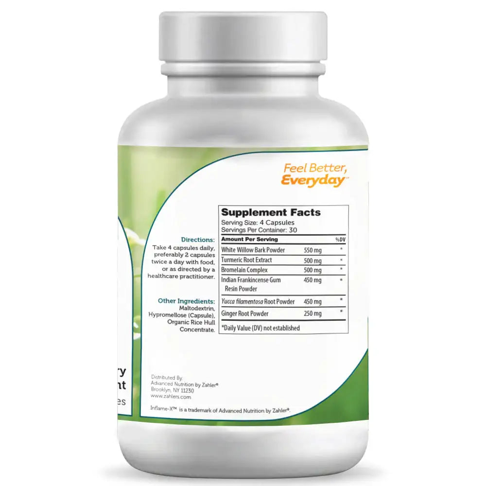 Zahler Inflame-X - Turmeric, Ginger & Willow Bark - Joint & Inflammatory Response Support - 120 Capsules - HSA/FSA Eligible