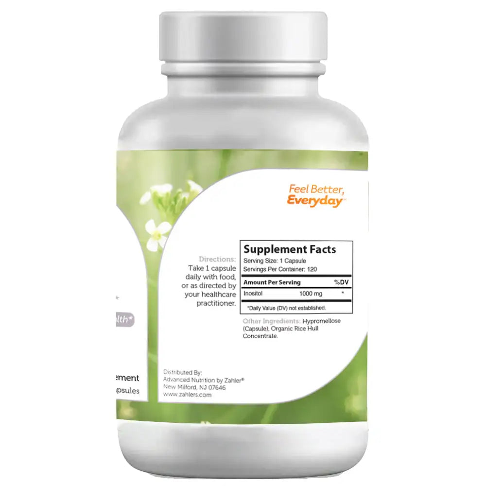 Zahler Inositol Capsules - 1000 mg Myo-Inositol for Mood Nervous System &  Liver Support - Clean Formula - 120 Capsules - HSA FSA Eligible