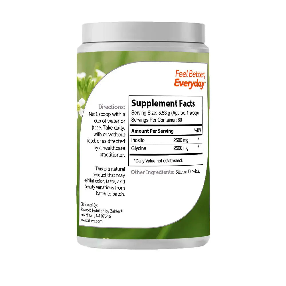 Zahler Inositol + Glycine Powder - 2500 mg Each for Mood Liver & Nervous  System Support - Clean Formula - 60 Servings - HSA FSA Eligible