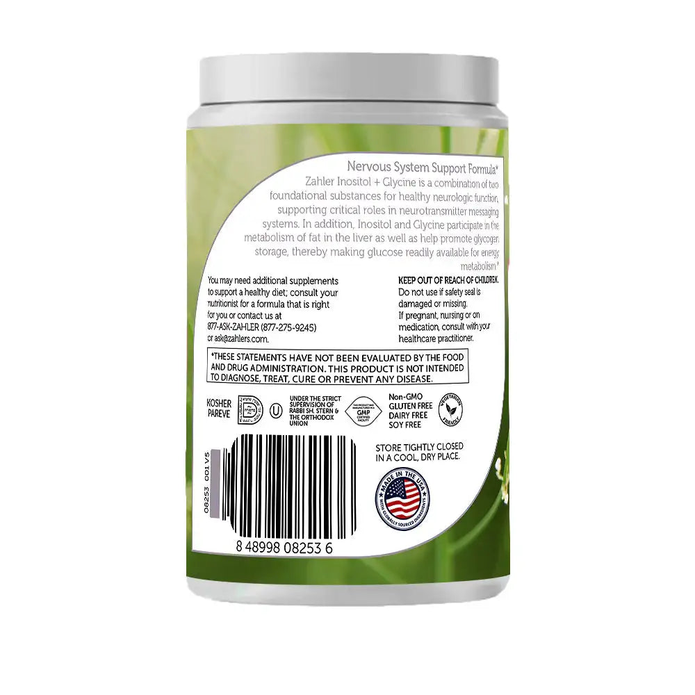 Zahler Inositol + Glycine Powder - 2500 mg Each for Mood Liver & Nervous  System Support - Clean Formula - 60 Servings - HSA FSA Eligible
