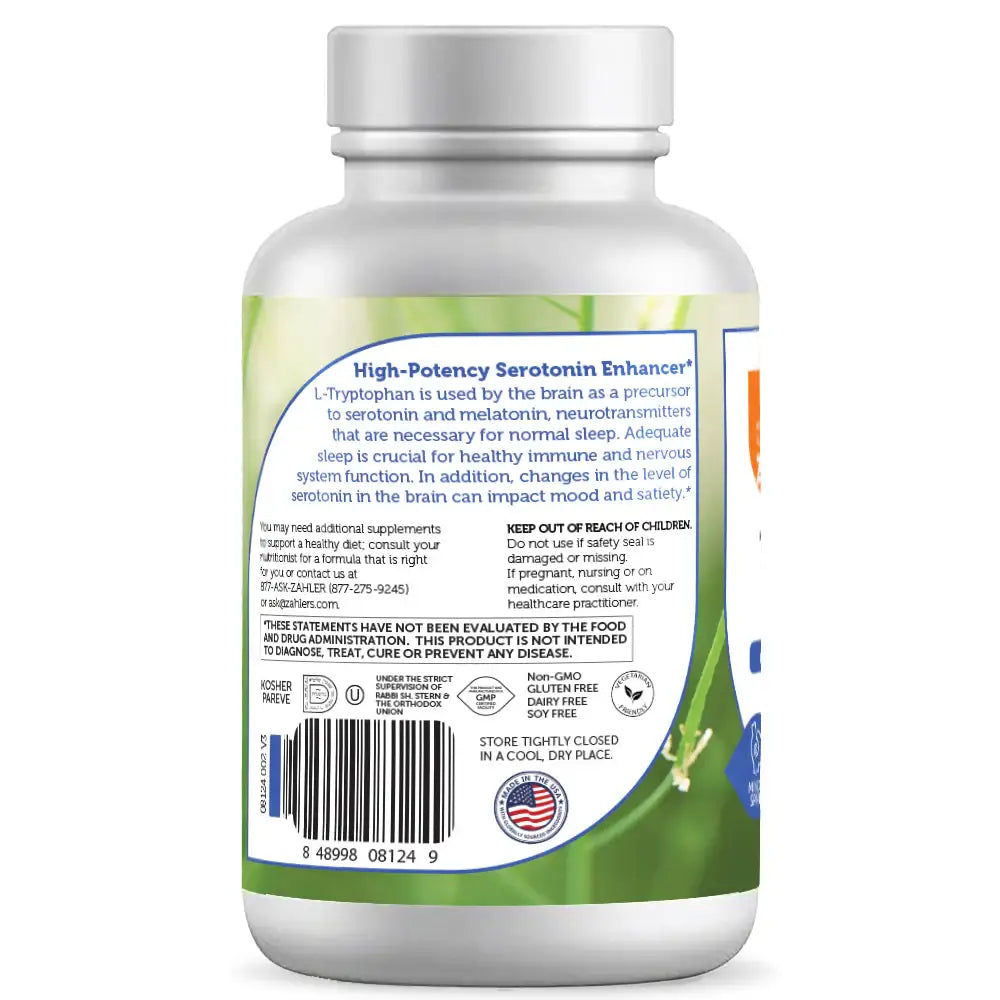 Zahler L-Tryptophan - 500mg Purified Amino Acid for Mood, Sleep & Serotonin Support - 60 Capsules - HSA/FSA Eligible