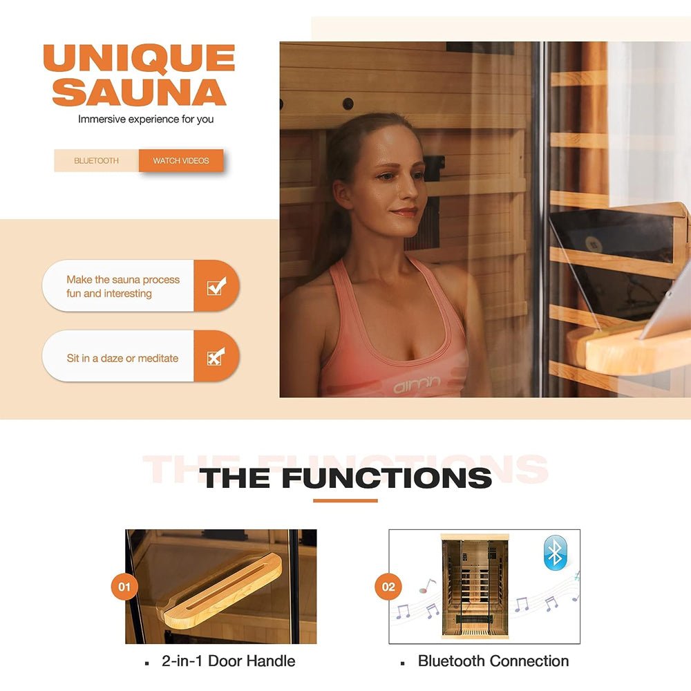 Luxury 2-Person Low EMF FAR Infrared Heat Wood Home Personal Spa Sauna W/ Panoramic Tempered Glass, 2000W (SAK27481)