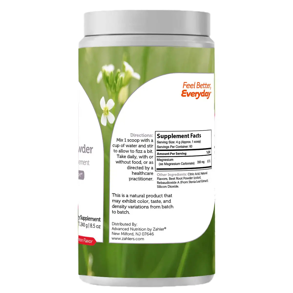 Zahler Magnesium Powder - 350mg Magnesium Carbonate per Scoop - Muscle, Nerve & Calm Support - Raspberry Lemon - HSA/FSA Eligible